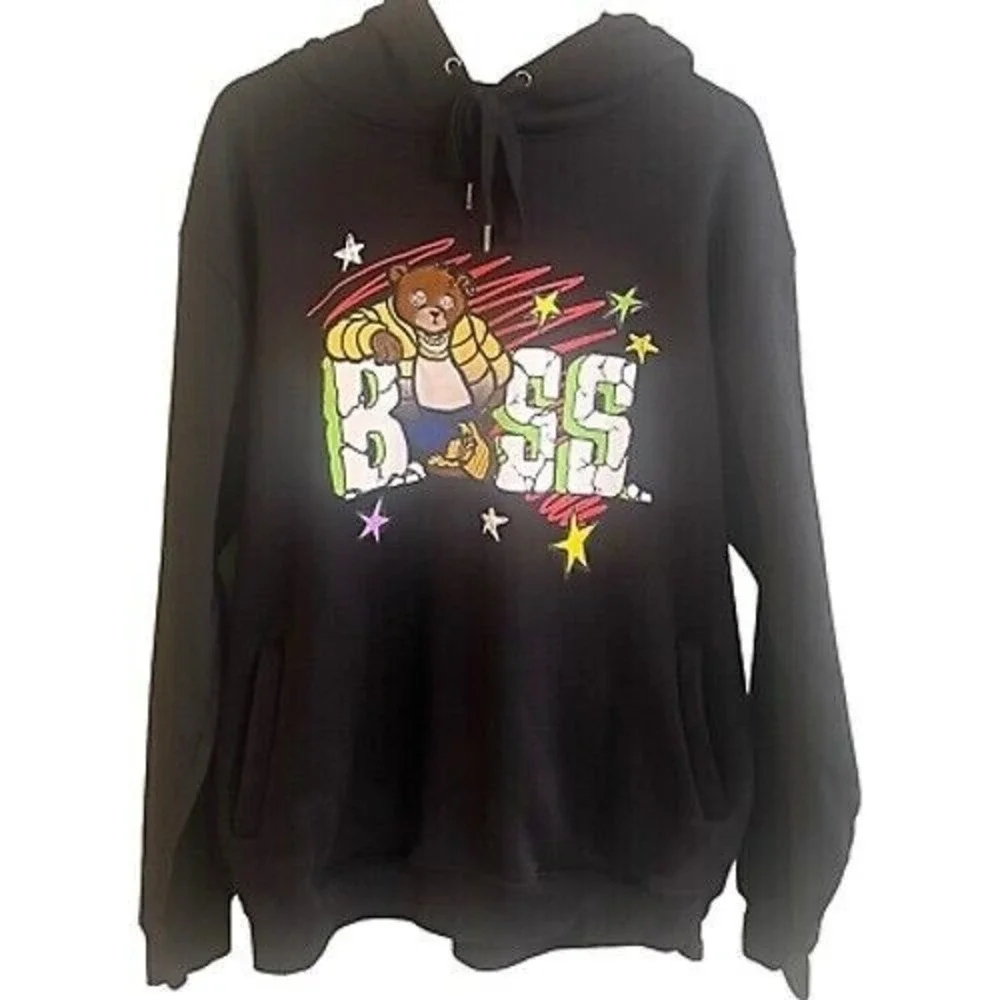 Bleecker & Mercer Black Embroidered Graphic‎ Boss Hoodie Sweatshirt Men's 3XL